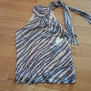 Milly Bias Cut Halter Top NWT 4 pink silk dot